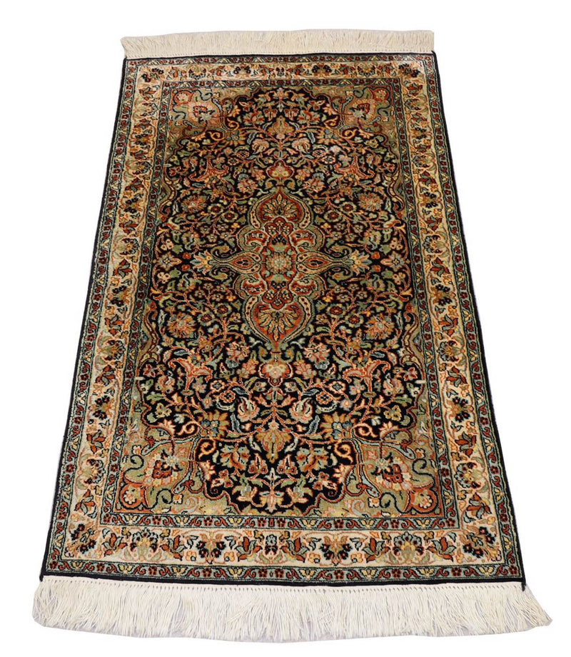 Zijden tapijt - Kashmir Silk - 124 x 77 cm - donkerblauw