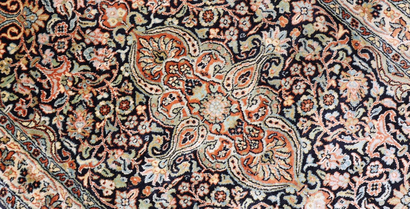 Zijden tapijt - Kashmir Silk - 124 x 77 cm - donkerblauw