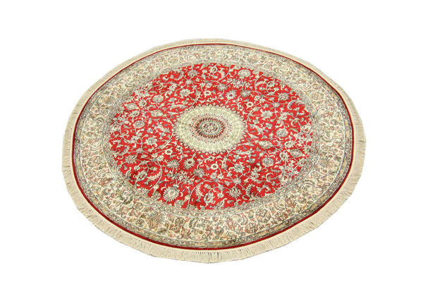 Zijden tapijt - Kashmir Silk rond  - 183 x 183 cm - rood