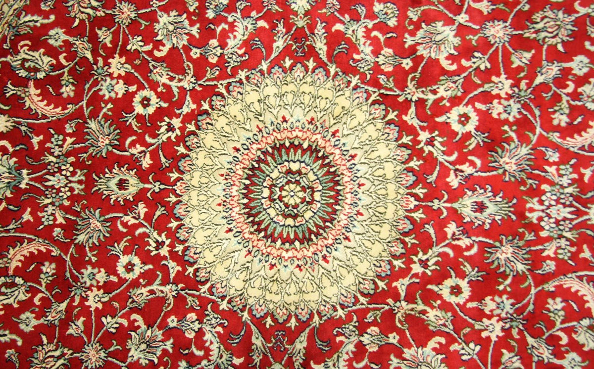 Zijden tapijt - Kashmir Silk rond  - 183 x 183 cm - rood