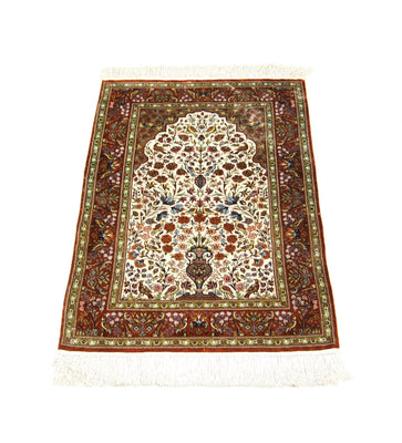 Zijden tapijt - Hereke Silk - Premium - 128 x 80 cm - beige