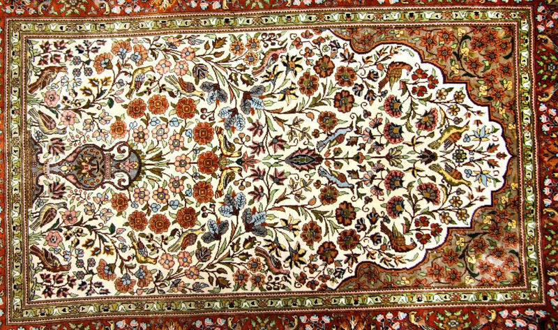 Zijden tapijt - Hereke Silk - Premium - 128 x 80 cm - beige