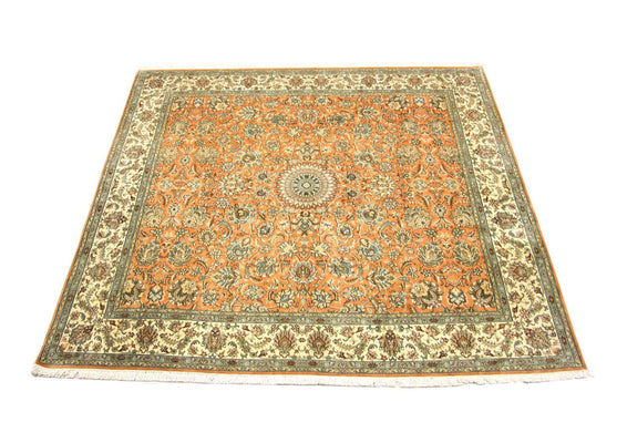 Zijden tapijt - Kashmir Silk vierkant  - 216 x 211 cm - oranje