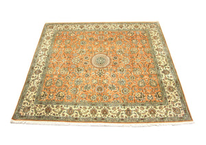 Zijden tapijt - Kashmir Silk vierkant  - 216 x 211 cm - oranje