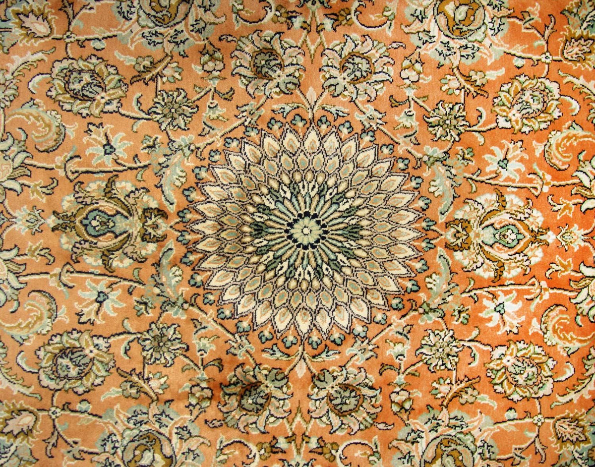 Zijden tapijt - Kashmir Silk vierkant  - 216 x 211 cm - oranje