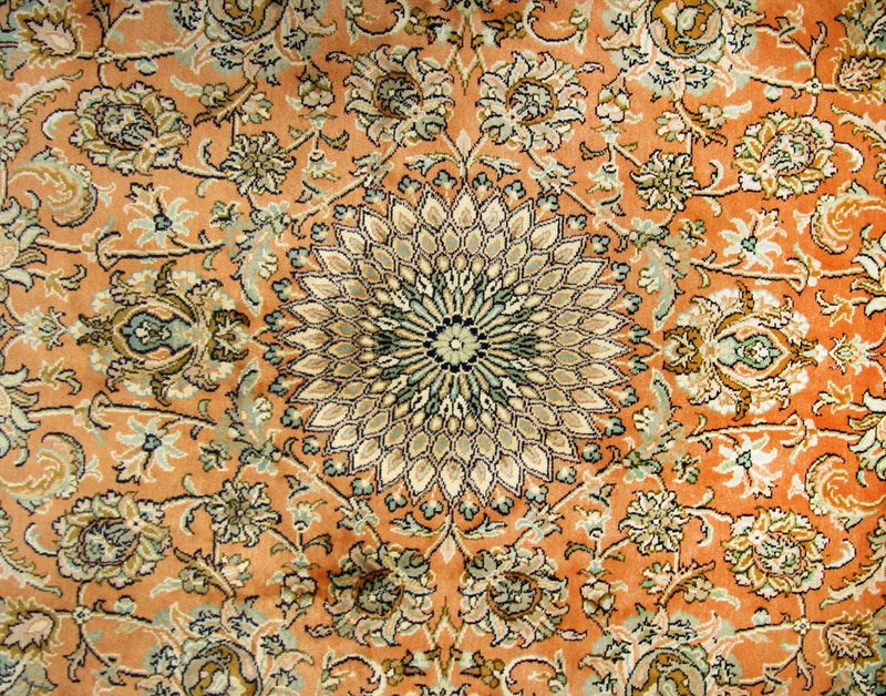 Zijden tapijt - Kashmir Silk vierkant  - 216 x 211 cm - oranje