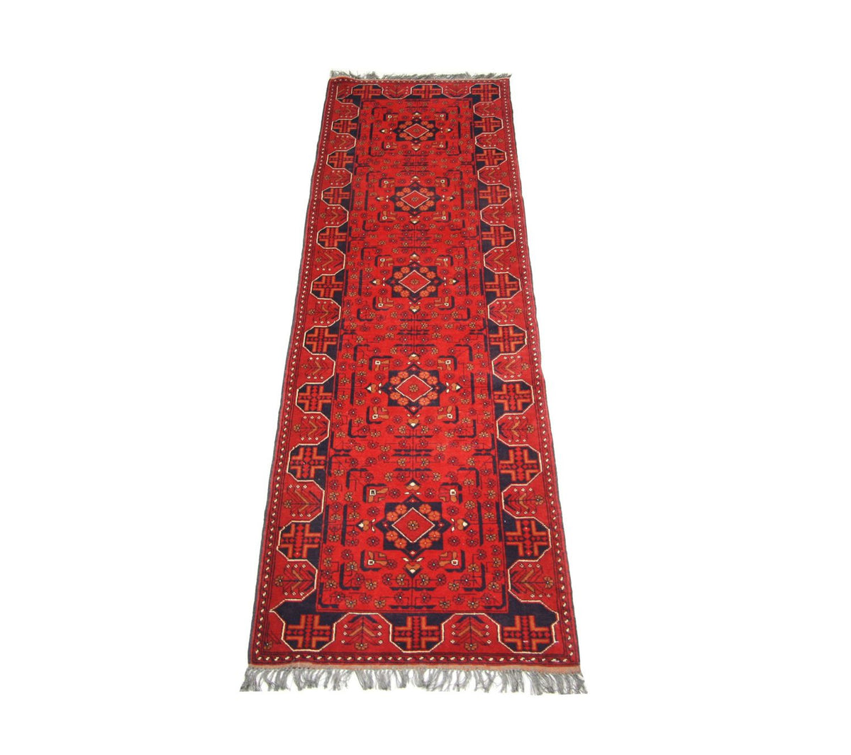 Loper Afghaans tapijt - Kunduz - 286 x 75 cm - rood