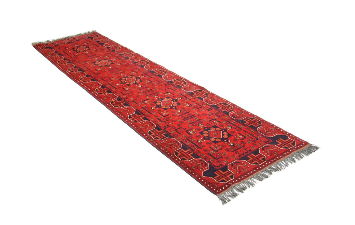 Loper Afghaans tapijt - Kunduz - 286 x 75 cm - rood