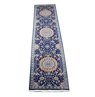 Loper Perzisch tapijt - Nain - 340 x 80 cm - blauw