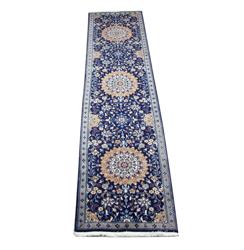 Loper Perzisch tapijt - Nain - 340 x 80 cm - blauw
