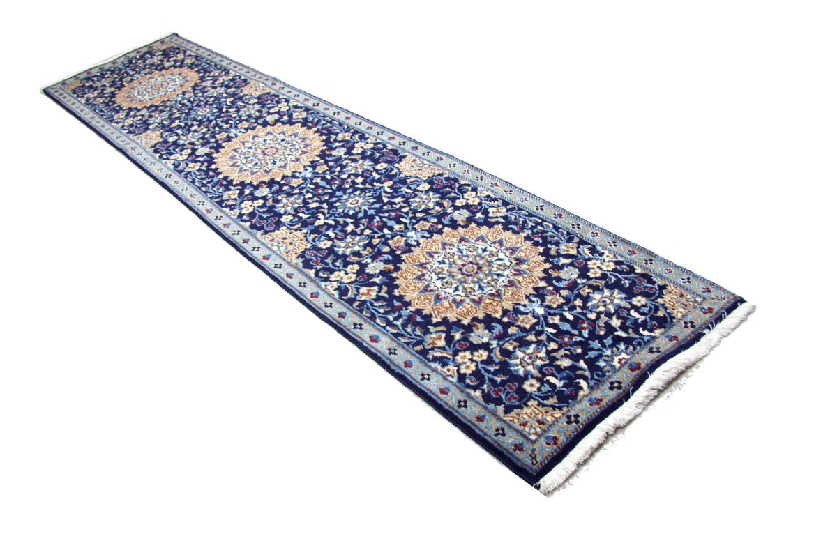 Loper Perzisch tapijt - Nain - 340 x 80 cm - blauw