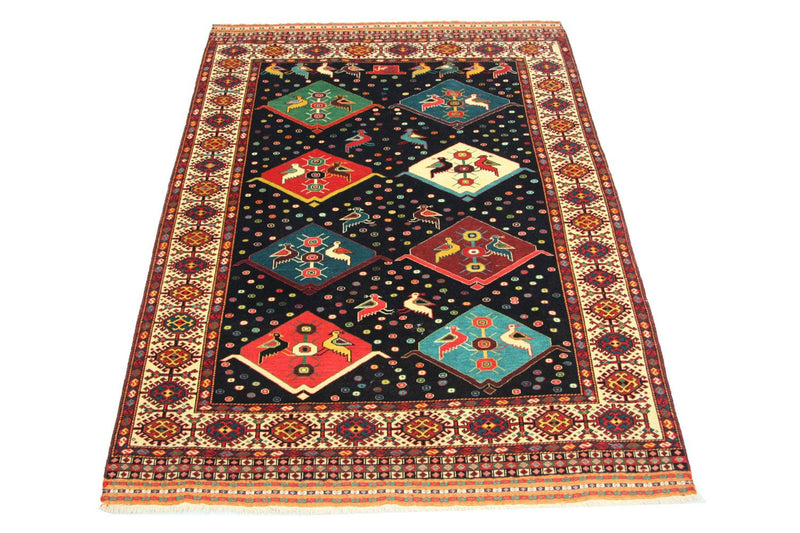 Turkaman tapijt vierkant  - 158 x 132 cm - blauw