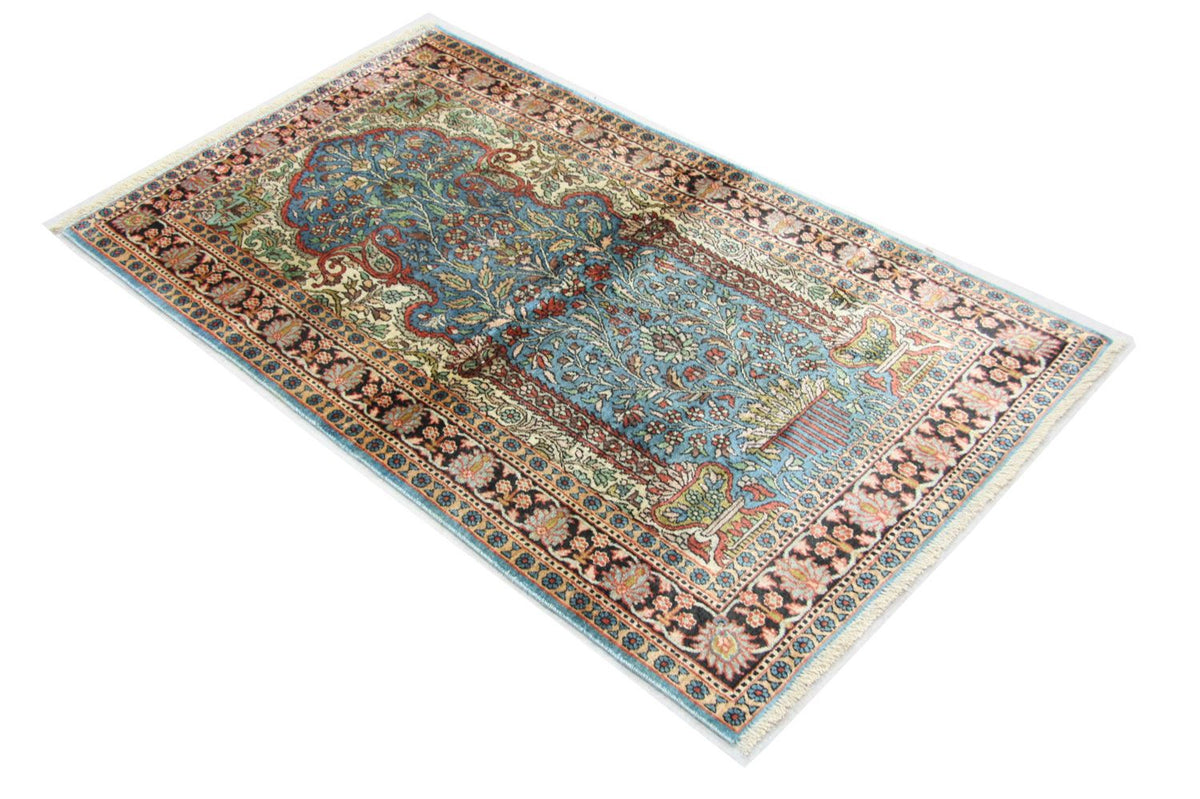 Zijden tapijt - Kashmir Silk - 156 x 90 cm - blauw