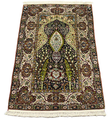 Zijden tapijt - Kashmir Silk - 152 x 98 cm - zwart