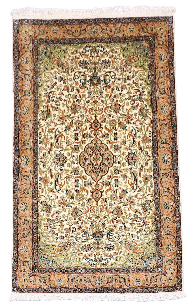 Zijden tapijt - Kashmir Silk - 155 x 99 cm - beige