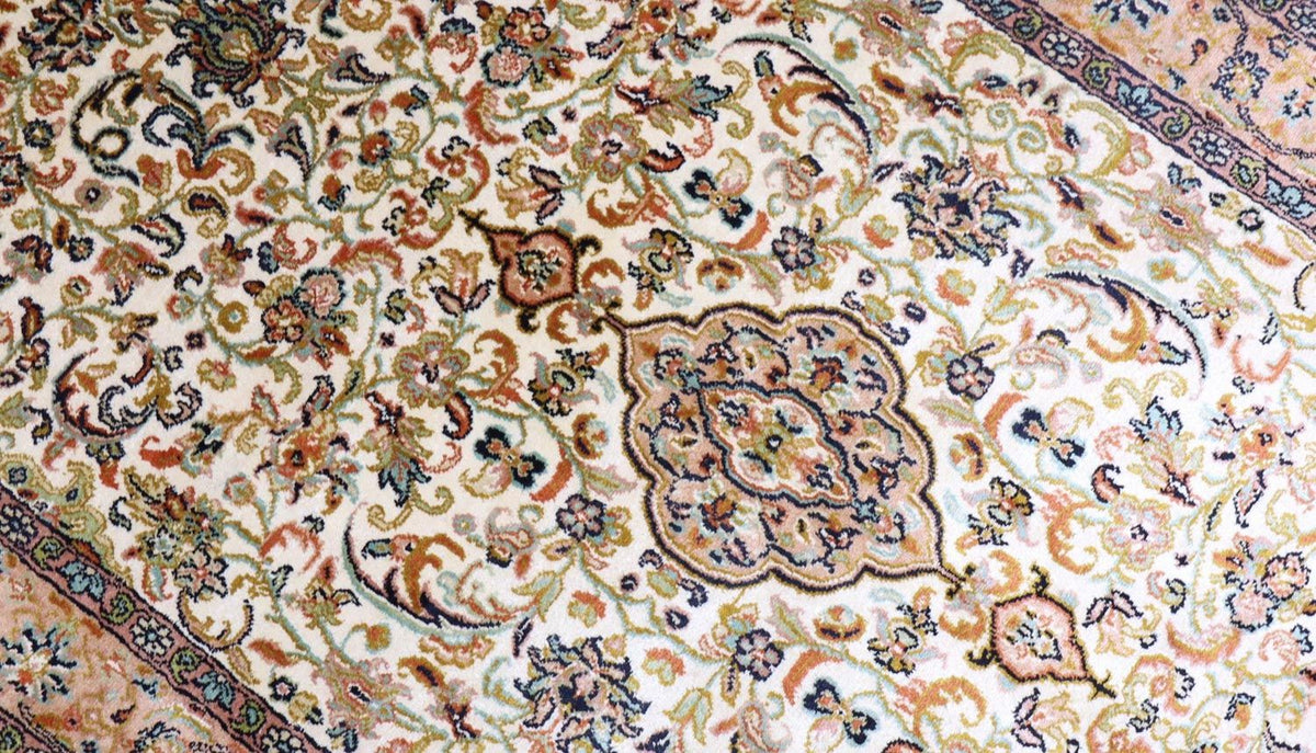 Zijden tapijt - Kashmir Silk - 155 x 99 cm - beige