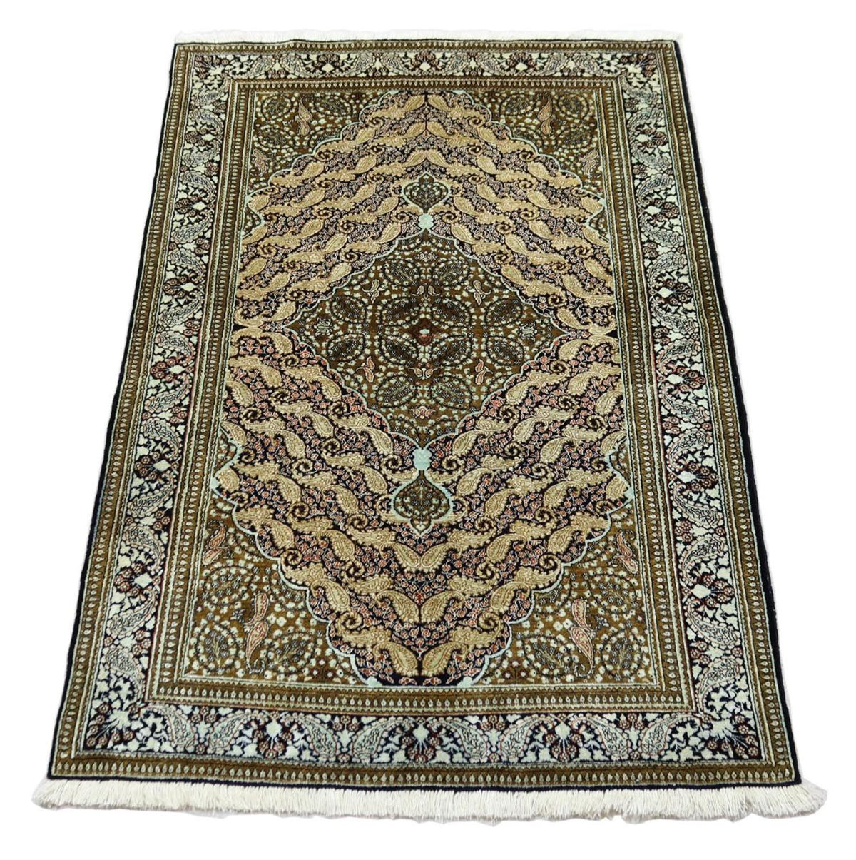 Zijden tapijt - Ghom Silk - Premium - 163 x 109 cm - donkerblauw