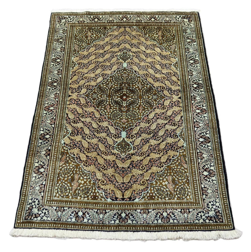 Zijden tapijt - Ghom Silk - Premium - 163 x 109 cm - donkerblauw