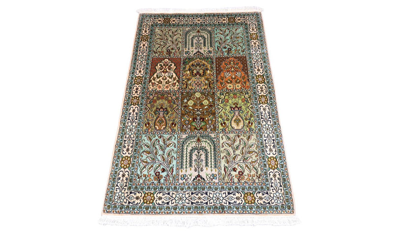 Zijden tapijt - Kashmir Silk - 151 x 95 cm - turkoois