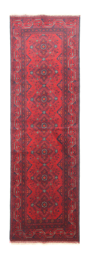Loper Afghaans tapijt - Kunduz - 299 x 86 cm - donkerrood