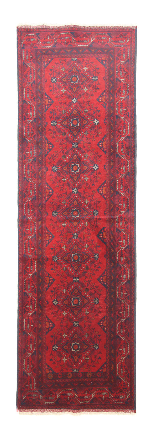 Loper Afghaans tapijt - Kunduz - 299 x 86 cm - donkerrood