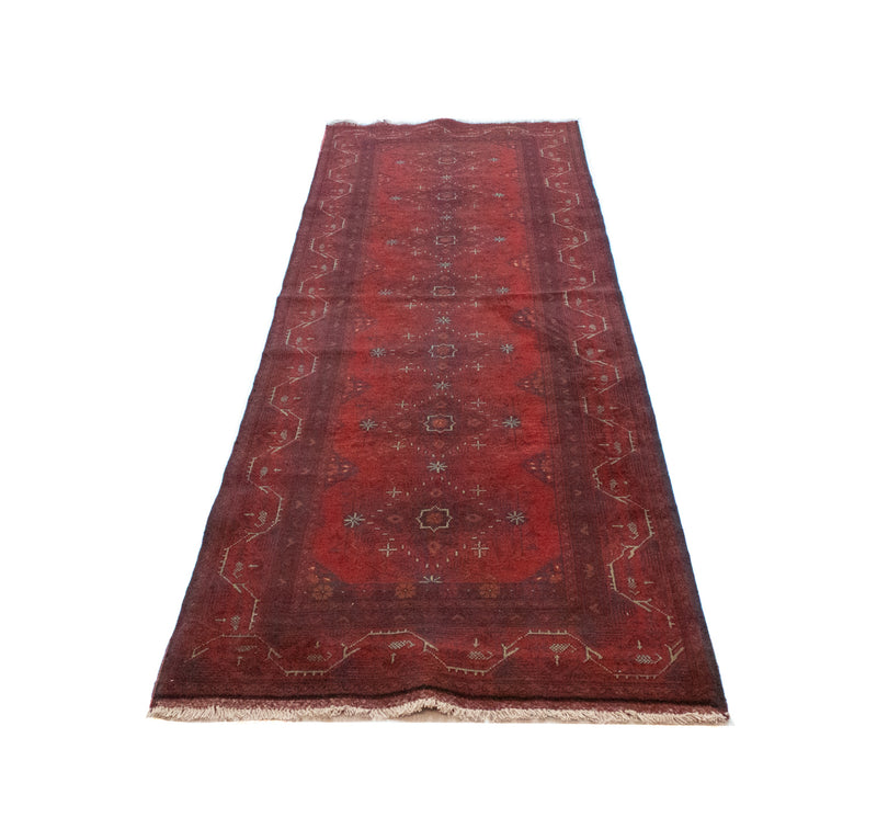 Loper Afghaans tapijt - Kunduz - 299 x 86 cm - donkerrood