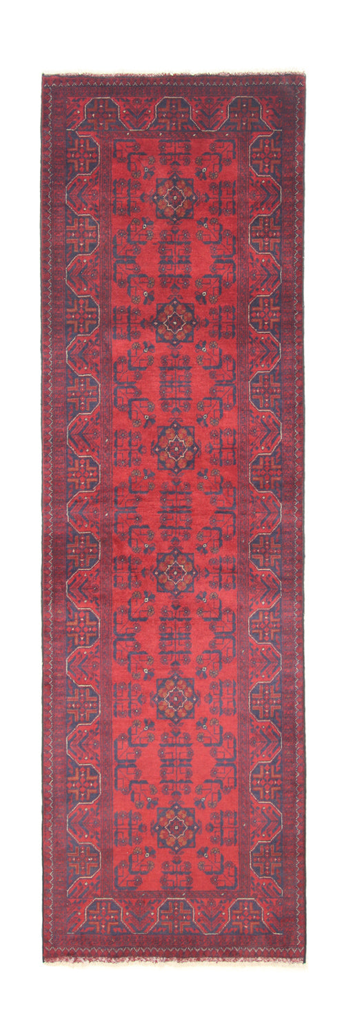 Loper Afghaans tapijt - Kunduz - 287 x 83 cm - donkerrood