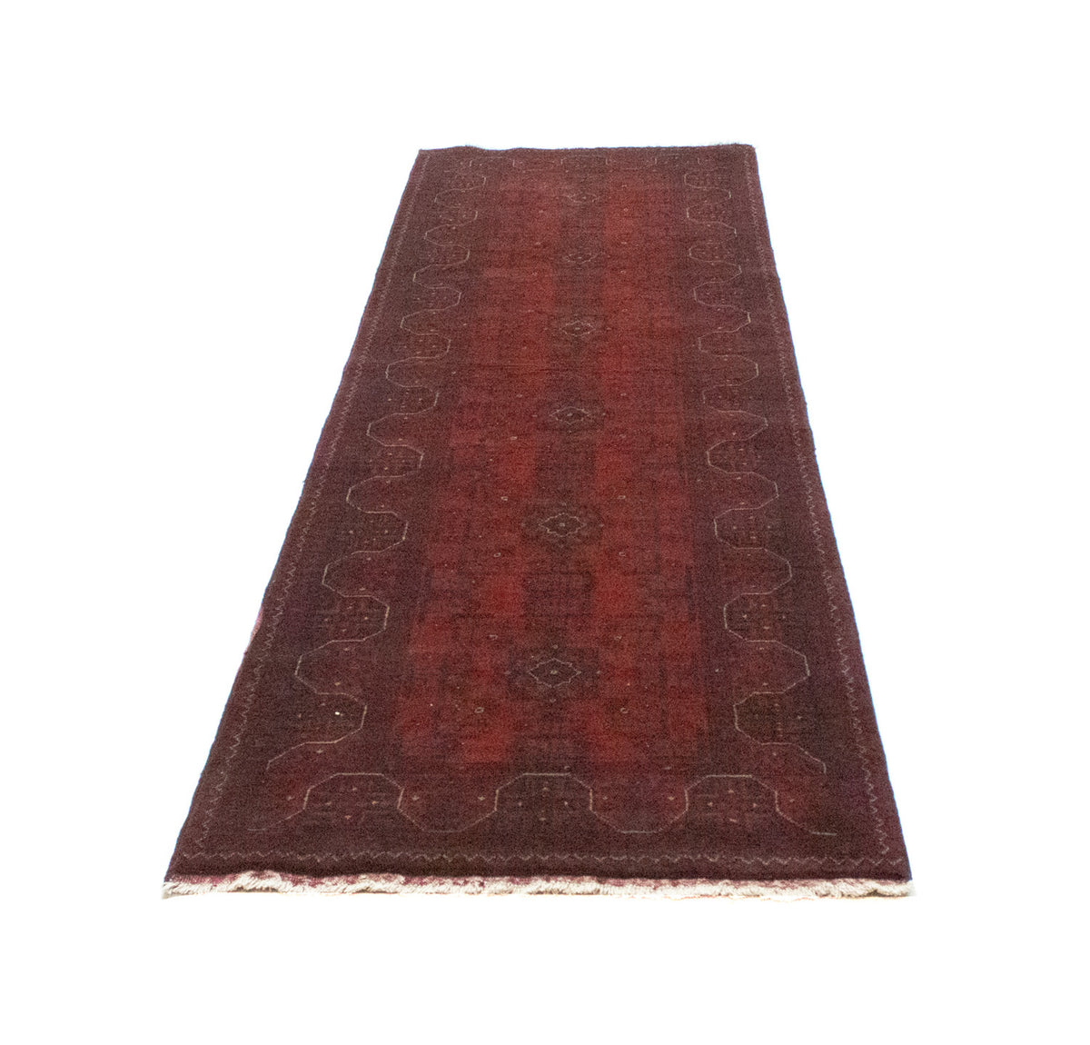 Loper Afghaans tapijt - Kunduz - 287 x 83 cm - donkerrood