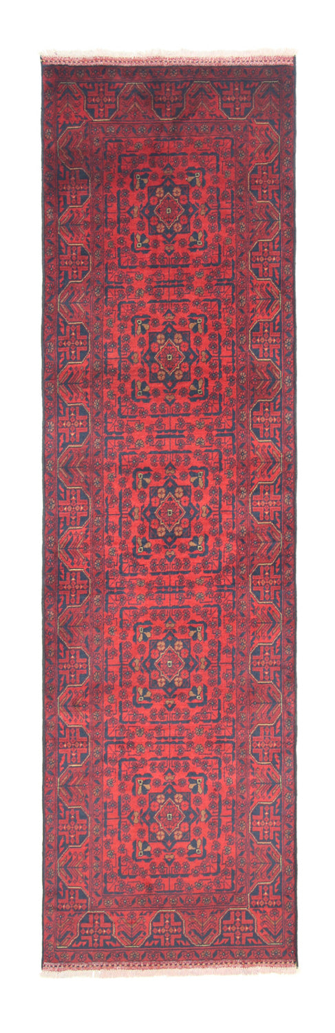 Loper Afghaans tapijt - Kunduz - 290 x 80 cm - donkerrood