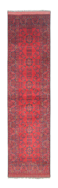 Loper Afghaans tapijt - Kunduz - 294 x 80 cm - rood