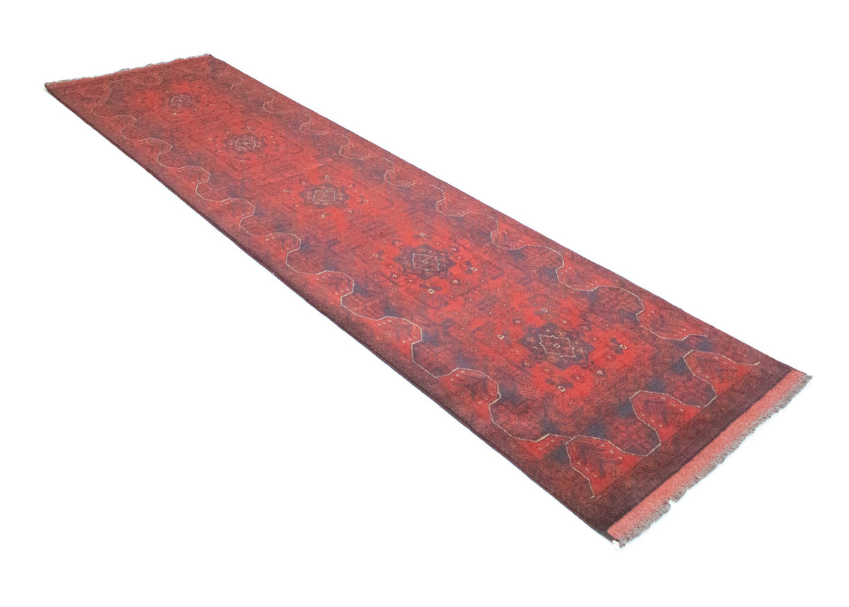 Loper Afghaans tapijt - Kunduz - 297 x 79 cm - rood