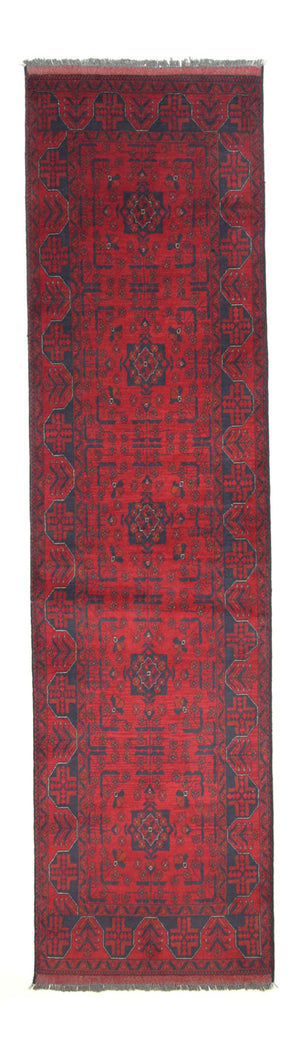 Loper Afghaans tapijt - Kunduz - 296 x 77 cm - rood