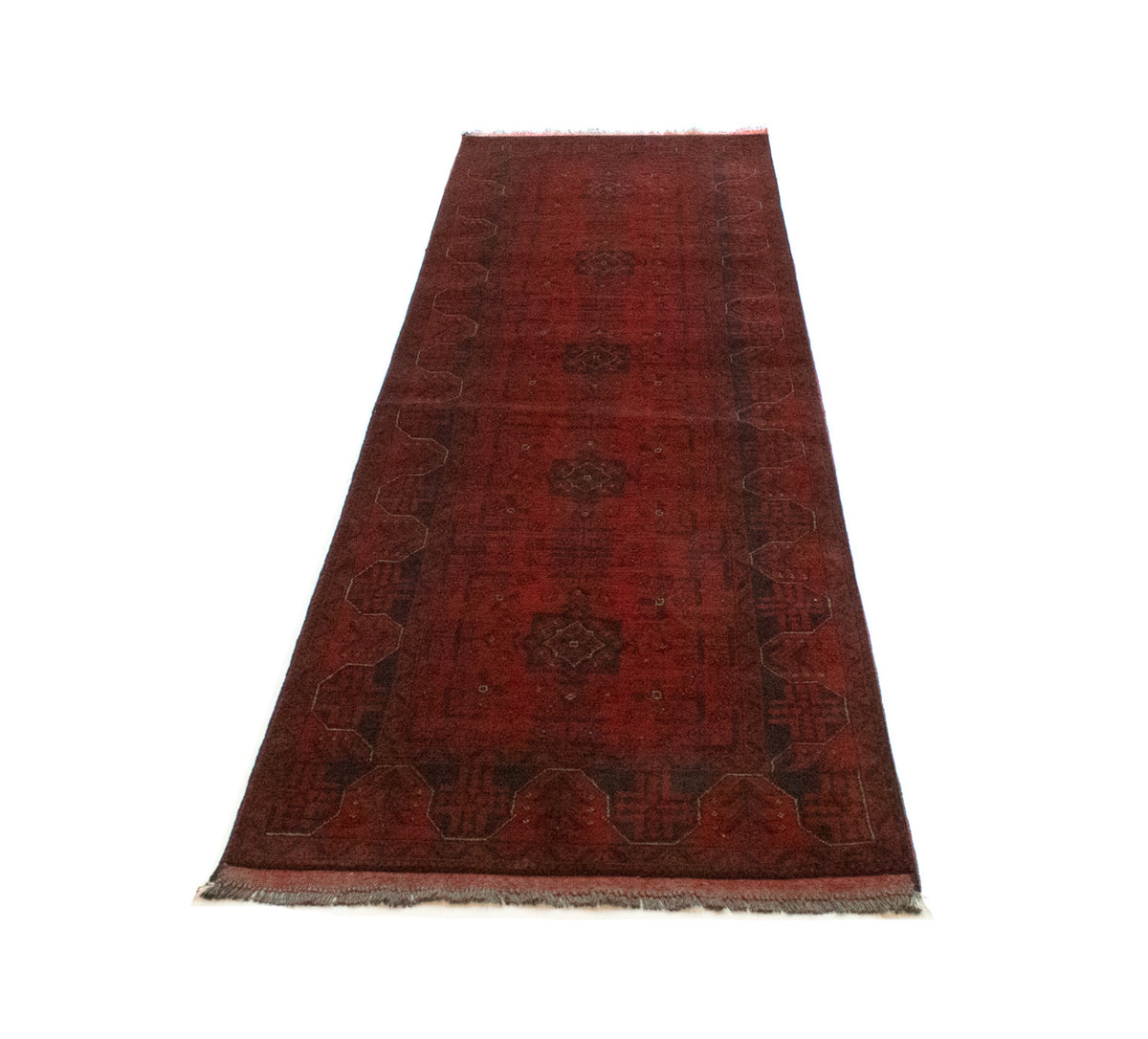 Loper Afghaans tapijt - Kunduz - 296 x 77 cm - rood