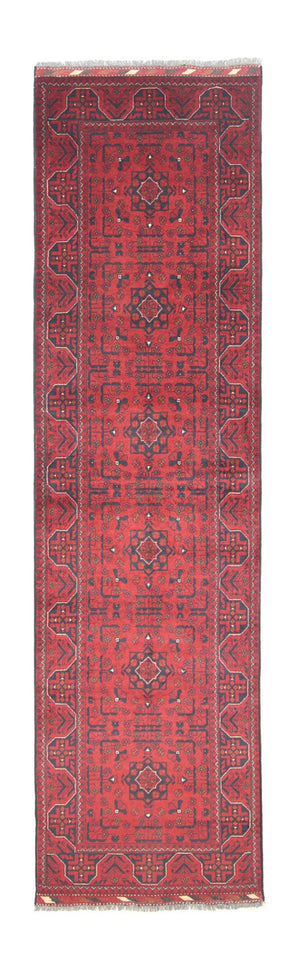 Loper Afghaans tapijt - Kunduz - 302 x 78 cm - rood