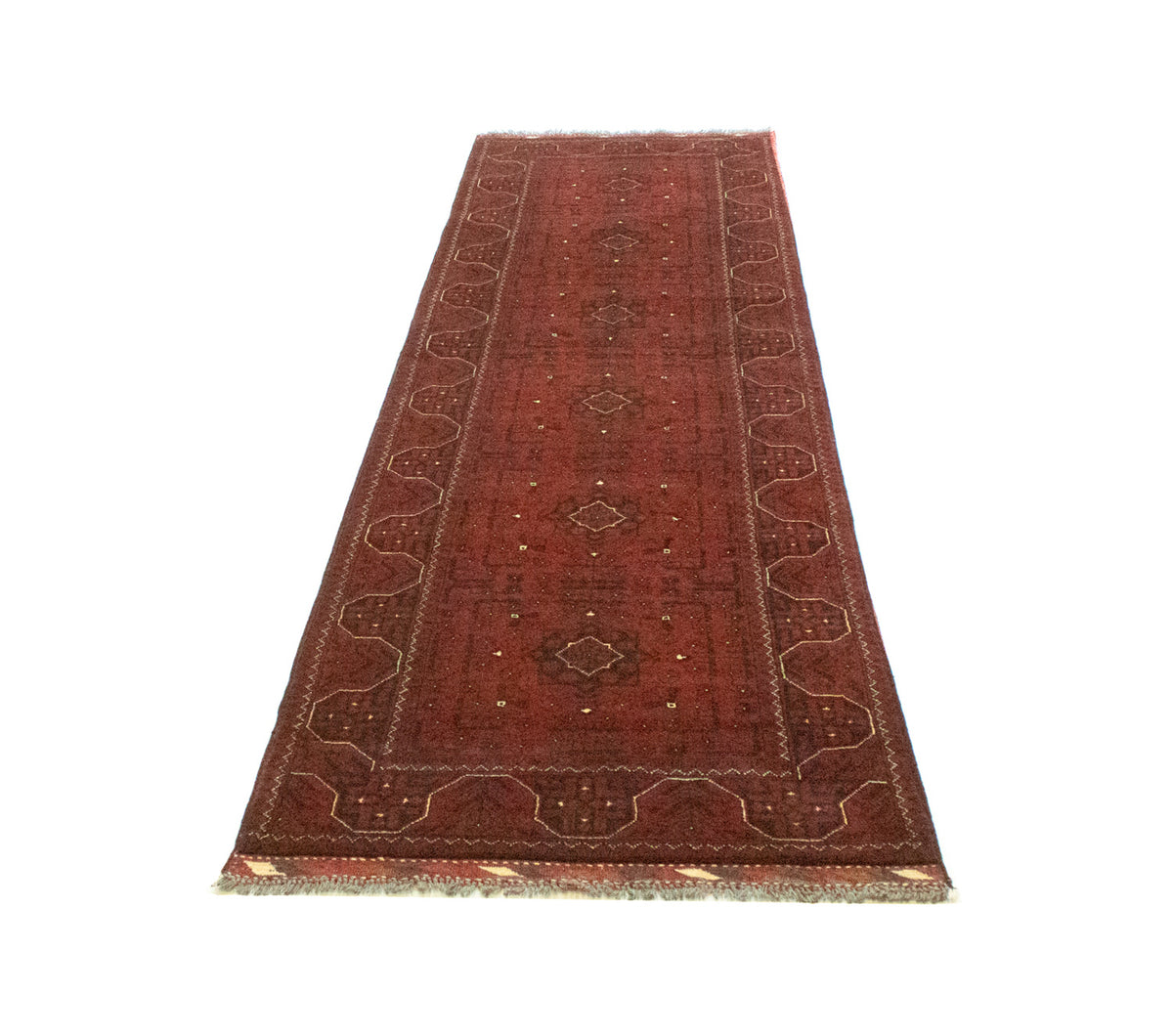 Loper Afghaans tapijt - Kunduz - 302 x 78 cm - rood