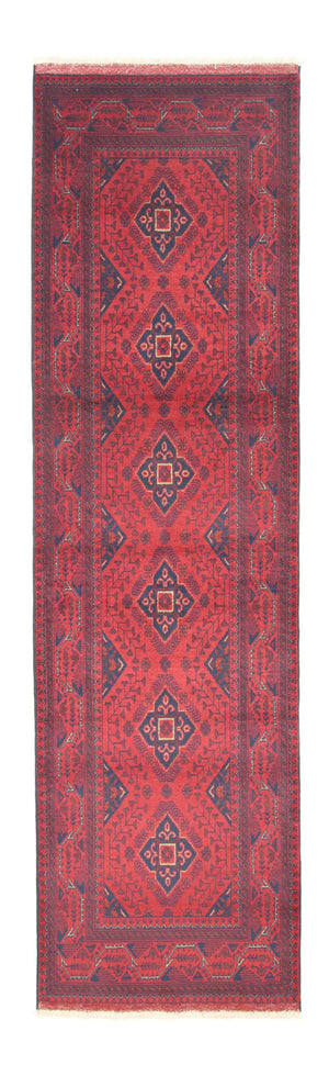 Loper Afghaans tapijt - Kunduz - 296 x 84 cm - donkerrood