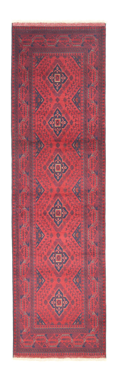 Loper Afghaans tapijt - Kunduz - 296 x 84 cm - donkerrood
