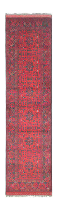Loper Afghaans tapijt - Kunduz - 297 x 74 cm - rood