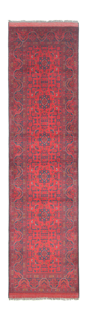 Loper Afghaans tapijt - Kunduz - 297 x 74 cm - rood