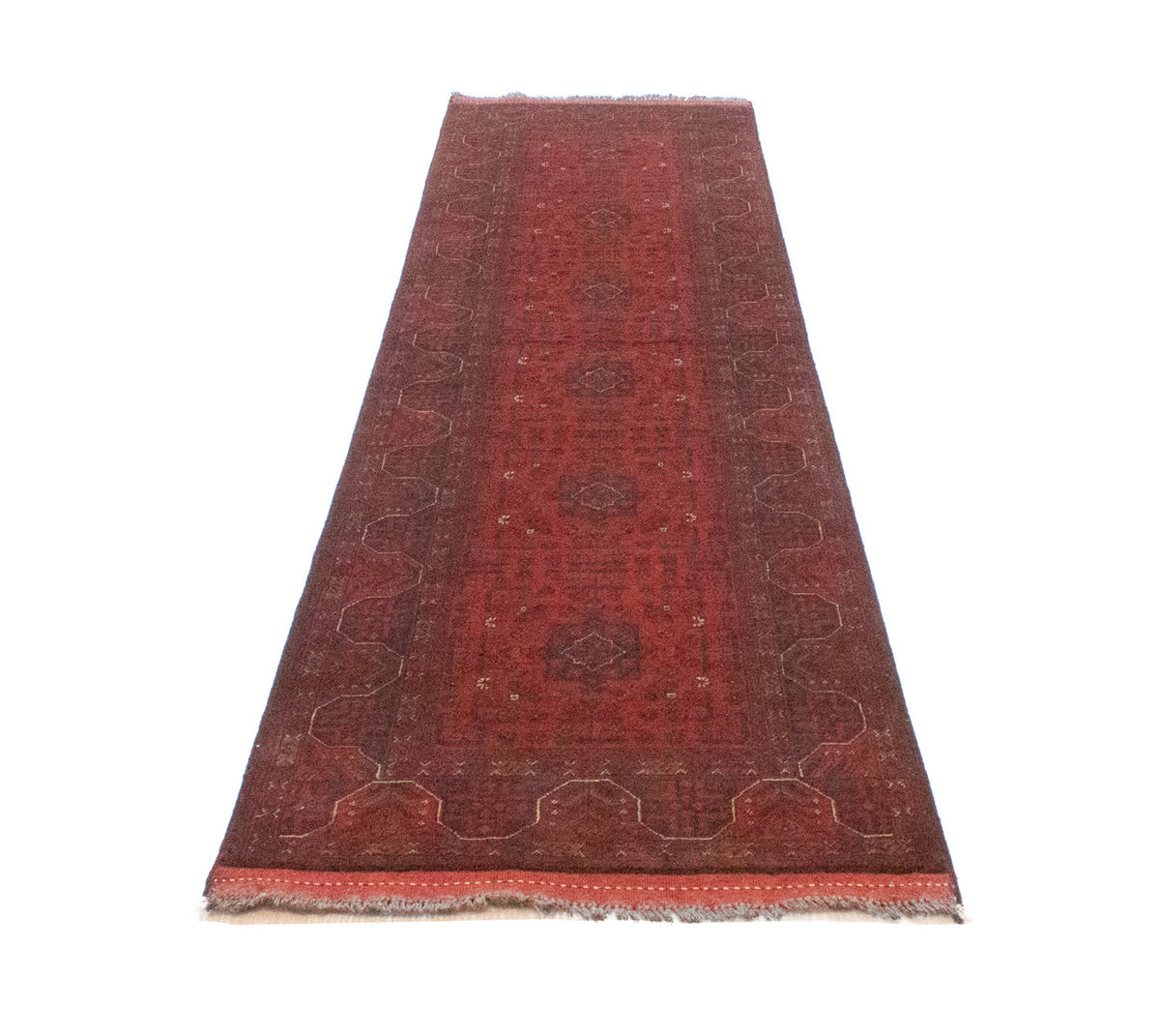 Loper Afghaans tapijt - Kunduz - 297 x 74 cm - rood