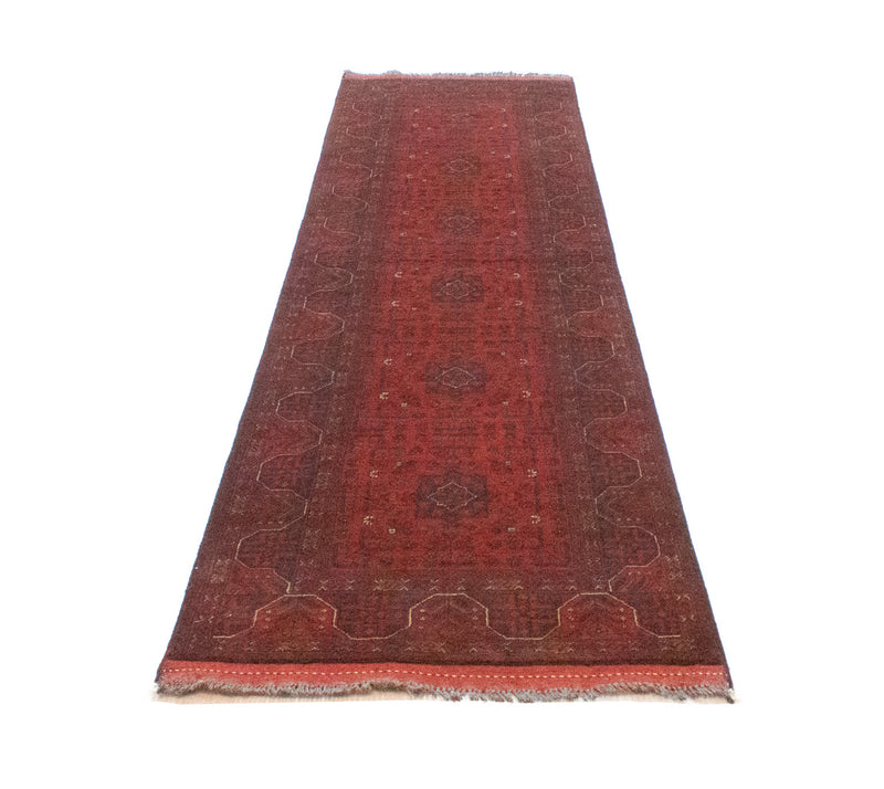 Loper Afghaans tapijt - Kunduz - 297 x 74 cm - rood
