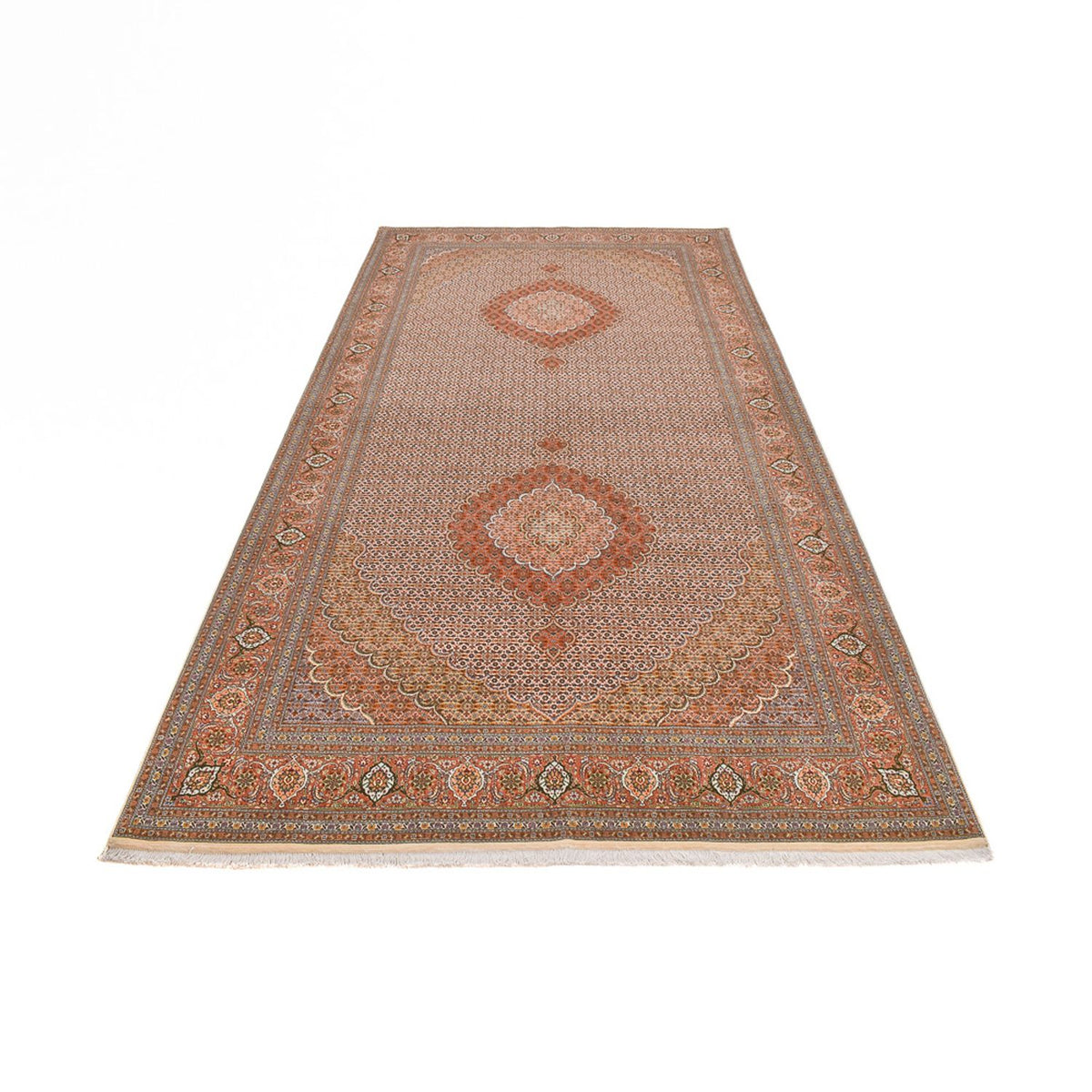Loper Perzisch tapijt - Tabriz - Royal - 403 x 200 cm - lichtbruin
