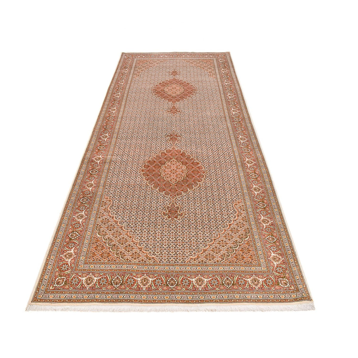 Loper Perzisch tapijt - Tabriz - Royal - 404 x 150 cm - lichtbruin
