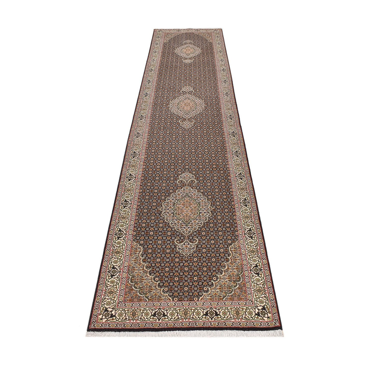 Loper Perzisch tapijt - Tabriz - Royal - 390 x 82 cm - donker beige