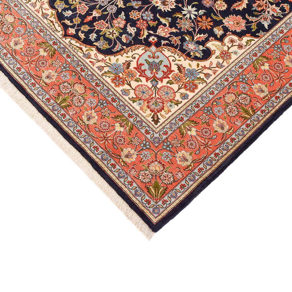 Perzisch tapijt - Ghom - Koninklijk - 202 x 141 cm - donkerblauw