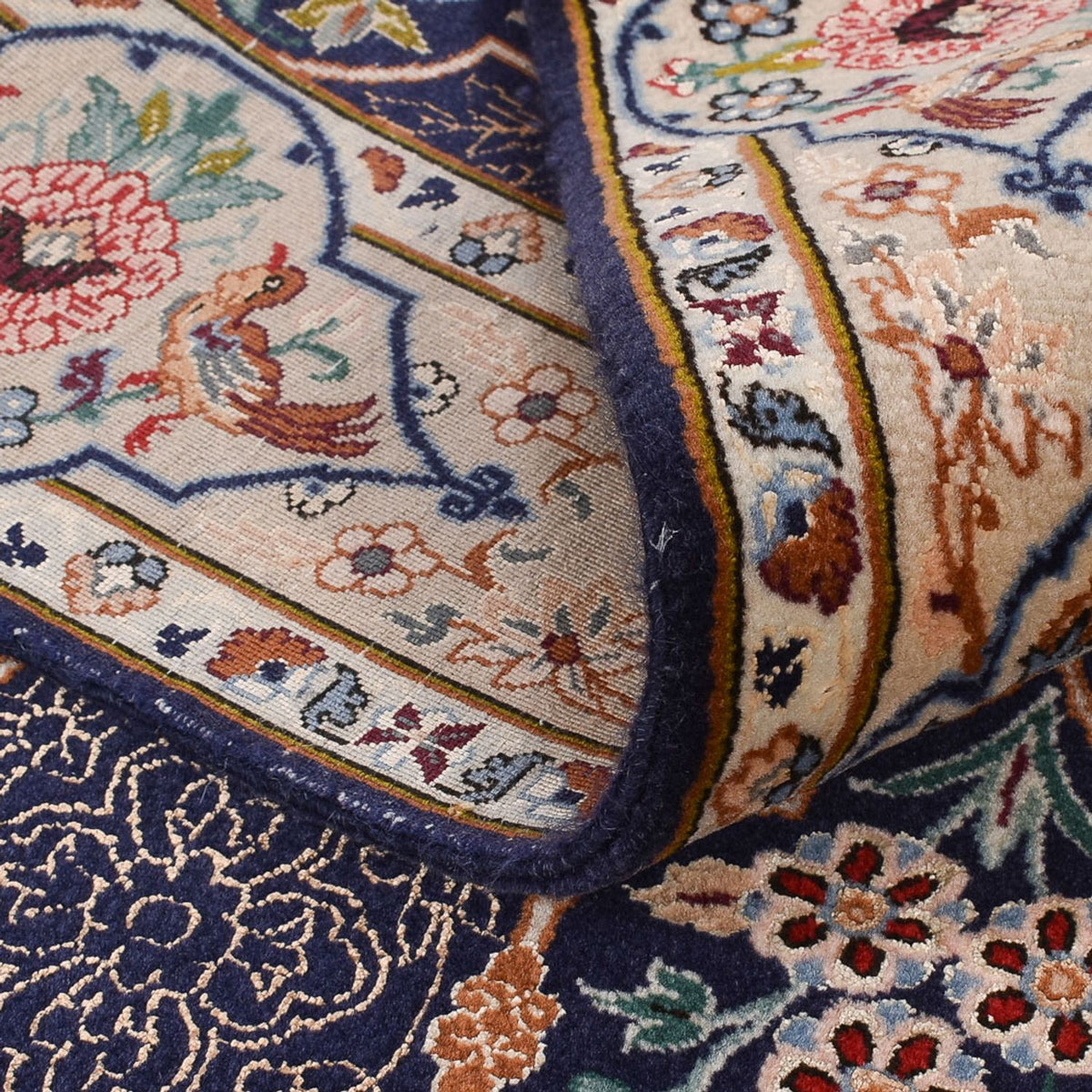 Loper Perzisch tapijt - Ghom - Koninklijk - 300 x 80 cm - donkerblauw