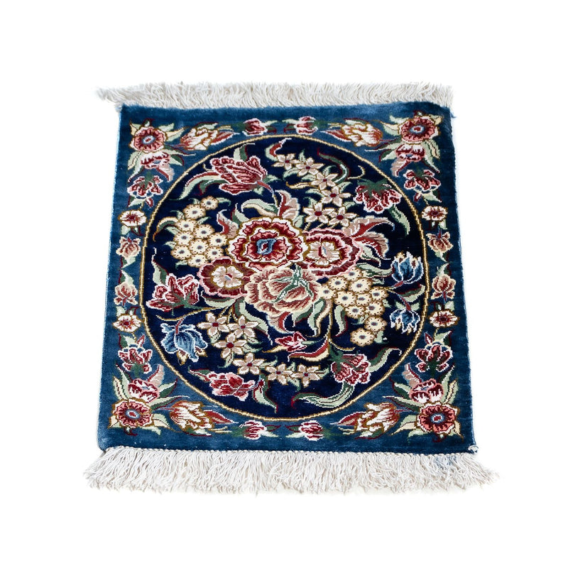 Zijden tapijt - Ghom Silk - Premium - 40 x 28 cm - donkerblauw