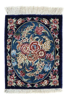 Zijden tapijt - Ghom Silk - Premium - 40 x 28 cm - donkerblauw