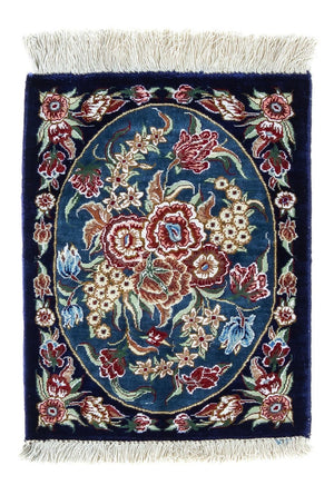 Zijden tapijt - Ghom Silk - Premium - 40 x 28 cm - donkerblauw