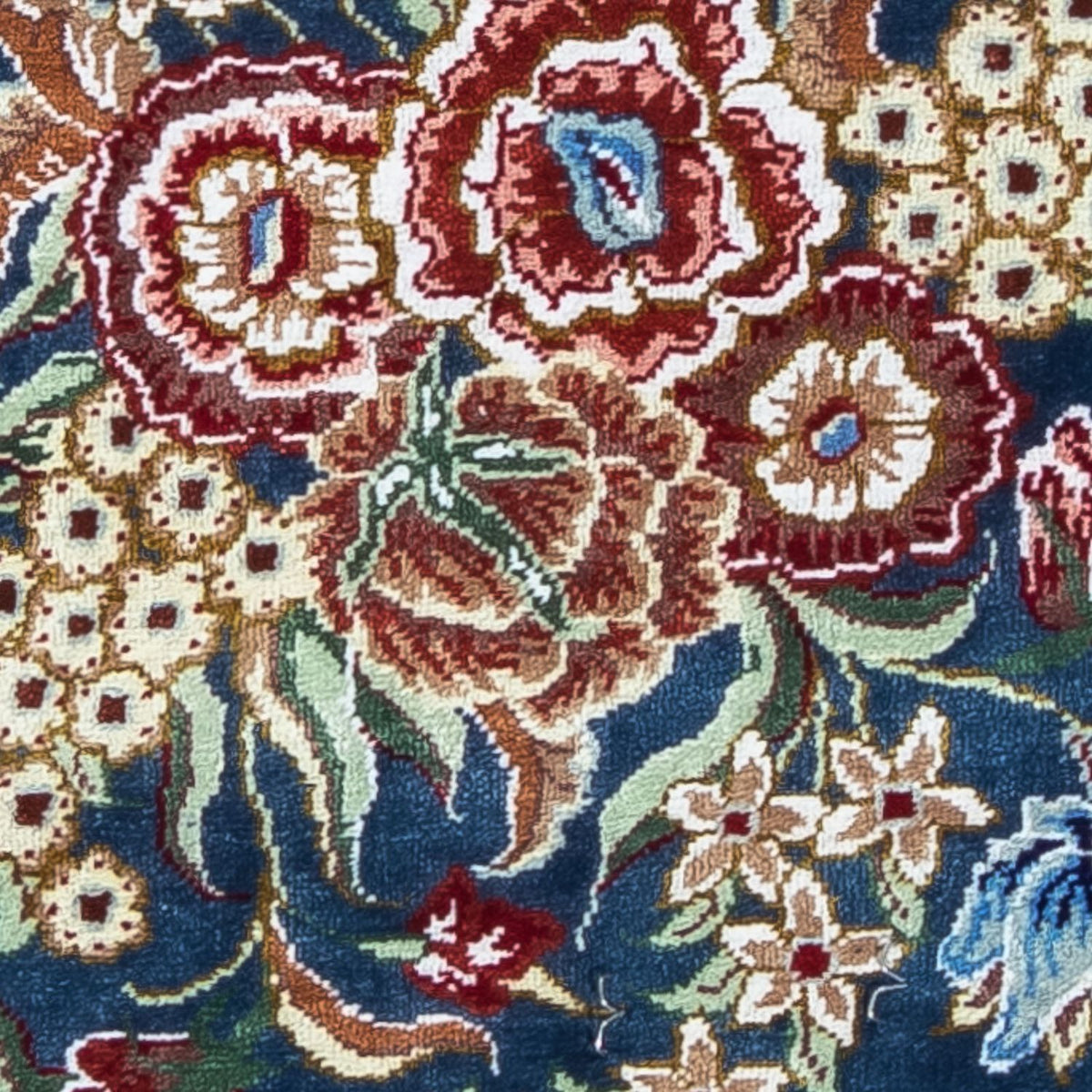 Zijden tapijt - Ghom Silk - Premium - 40 x 28 cm - donkerblauw